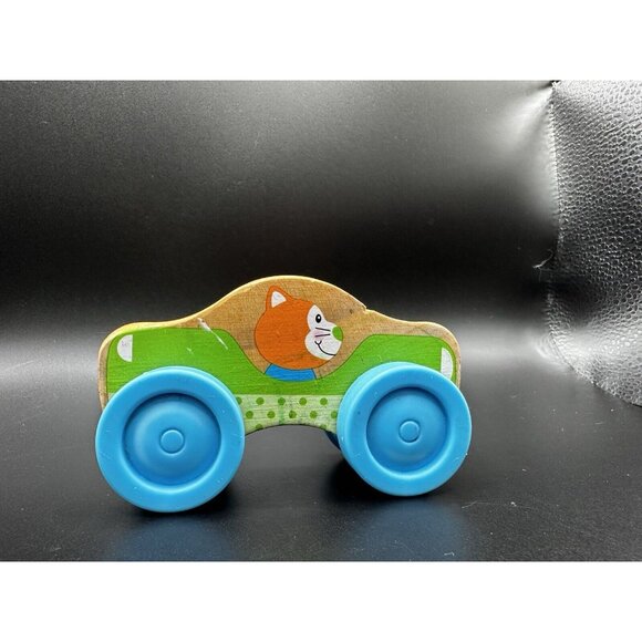 Melissa and Doug Stackable Car Wooden Toy orange cat driver blue wheels 4” - Picture 6 of 15